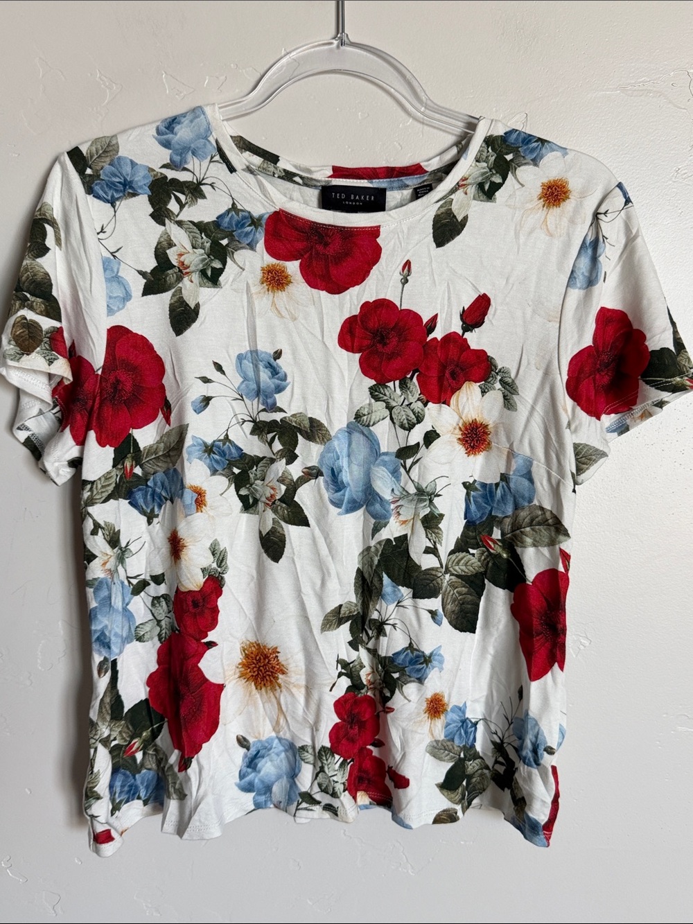 Ted Baker White Tee with Red & Blue Floral Print